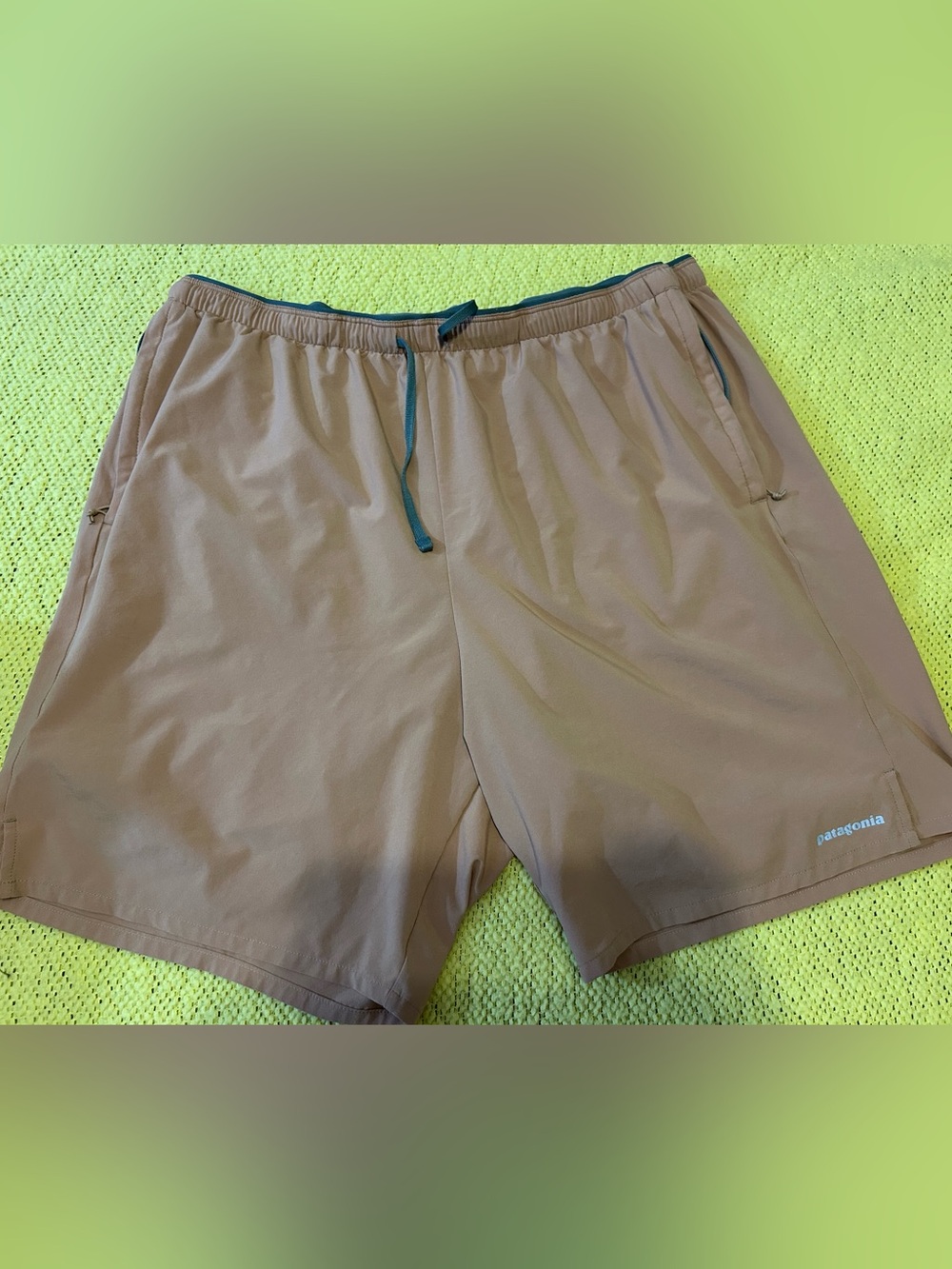 Patagonia Men's Brown Athletic Drawstring Shorts with Teal Accents